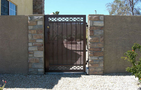 Iron Side Gate Rust Color with Stone Veneer